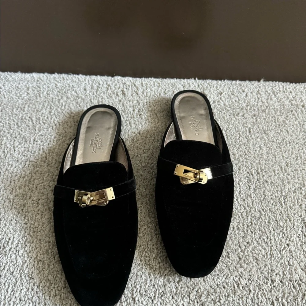 Hermes Black Mules with Gold Accent - Picture 3 of 5